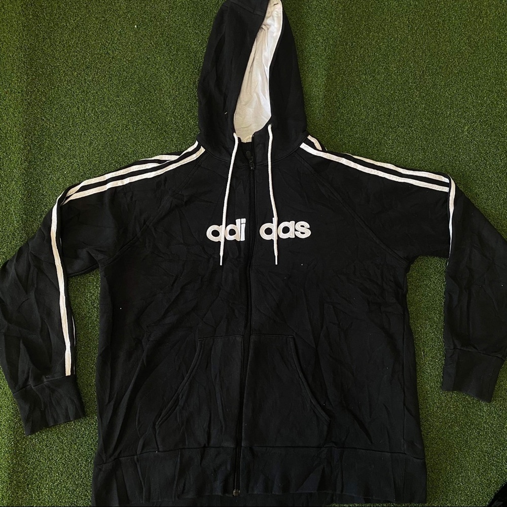 Adidas Full Zip Up Black Hoodie. Size XL